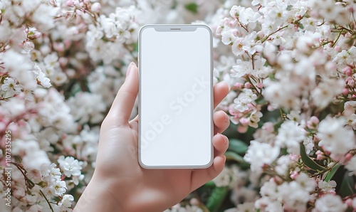 White Smartphone Held Amongst Spring Blossoms