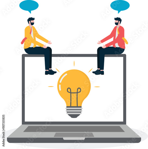 Long distance communication with smartphones. Video conference. teammate working remotely using a laptop. Illustration

