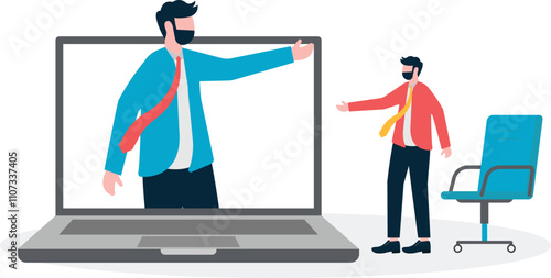 Virtual Meeting from Home. Two Guys Having Online Meeting. Illustration
