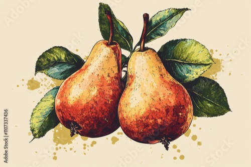 Nature-inspired artwork for apparel, prints, labels, and beyond. Retro pear graphic for tees. Organic garden aesthetic. Prints for pear lovers. We cherish delicious tastes photo