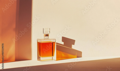 Wallpaper Mural Minimalist Whiskey Bottle in Sunlit Interior Casting Elegant Shadows with Warm Amber Hues Torontodigital.ca