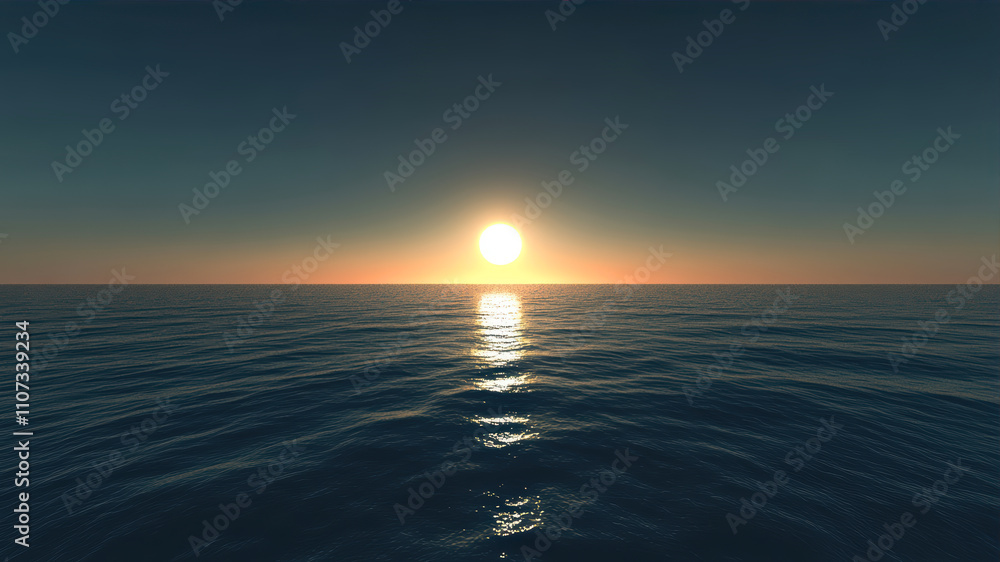 Obraz premium Peaceful Ocean at Sunset With Gentle Waves Reflecting the Warm Hues of the Sky