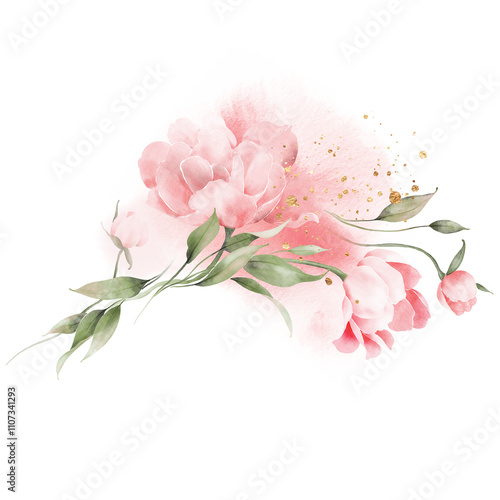 Bouquet of flowers, Pink peonies, can be used as greeting card, invitation card for wedding, birthday and other holiday and summer background. Watercolor illustration