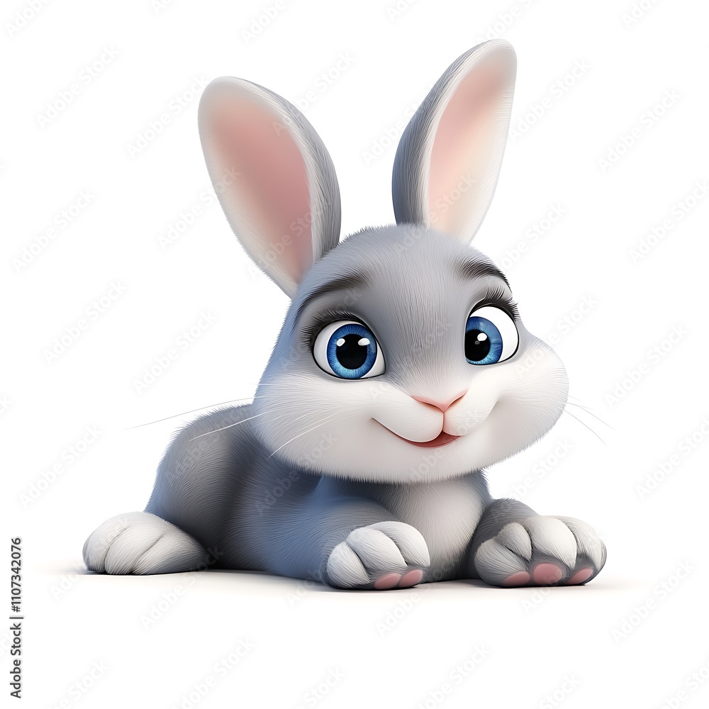Obraz premium Charming 3D Rabbit, Charming Isolated Bunny on White Background
