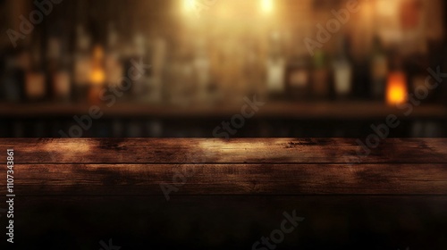 Bar Interior Blurred Background with Brown Desk Space