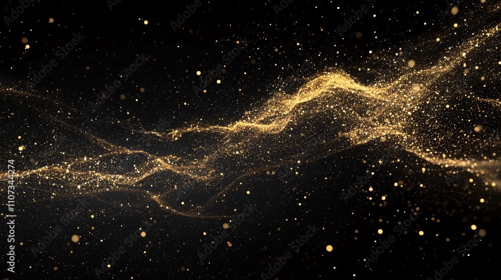 Fototapeta premium sparkler traced 2025 digits, floating golden particles, light painting technique, deep black background, firework spray effect, motion capture photography, ethereal light trails