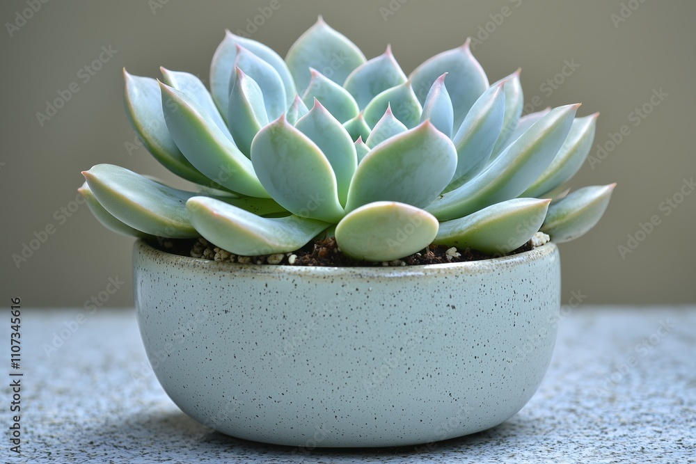 Close-up of a succulent plant in a minimalist ceramic pot Close-up of a succulent plant in a minimalist ceramic pot
