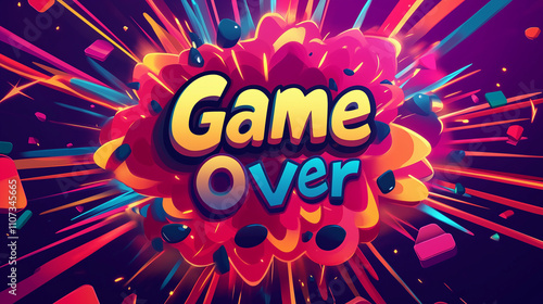 Wallpaper Mural The phrase Game Over is displayed in bold colorful letters against a dynamic explosion of vibrant shapes. Torontodigital.ca