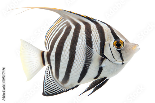 Zebra Angelfish (Pterophyllum scalare) - Freshwater Fish. Isolated. Transparent background photo