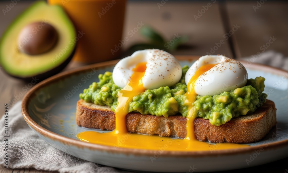 Delicious avocado toast with poached eggs Delicious avocado toast with poached eggs