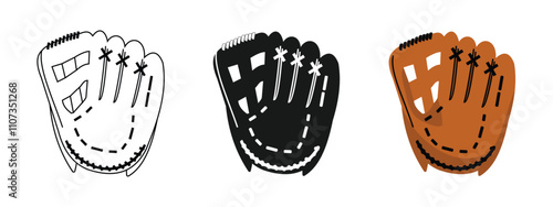 set of baseball glove designs, detailed and simple designs. available outline, black and color, editable vector eps 10.