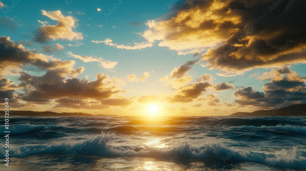 Obraz premium Dramatic sunset over turbulent ocean.