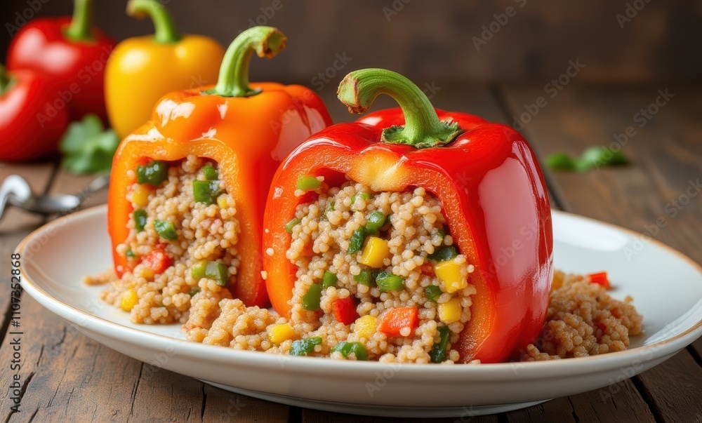Colorful stuffed bell peppers on a plate Colorful stuffed bell peppers on a plate