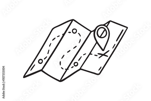 map doodle hand drawn icon. Outline drawing paper map line clipart symbol
