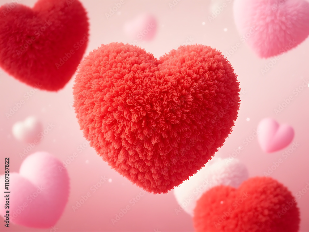 Obraz premium floating fluffy red heart with soft light