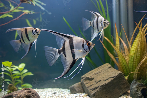 Beautiful angelfish in the aquarium.