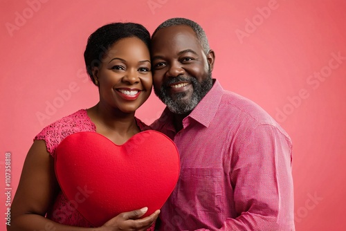 Happy Couple Holding Red Heart Valentine s Day Love Romance Portrait photo