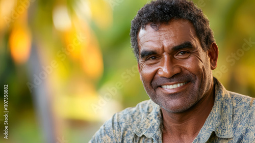 Smiling Fijian Man Enjoys the Tropical Ambiance of His Homeland