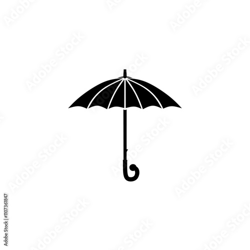 Vector illustration of a simple black umbrella silhouette. Symbolizing protection from rain and bad weather. Perfect for weather related design projects and concepts.