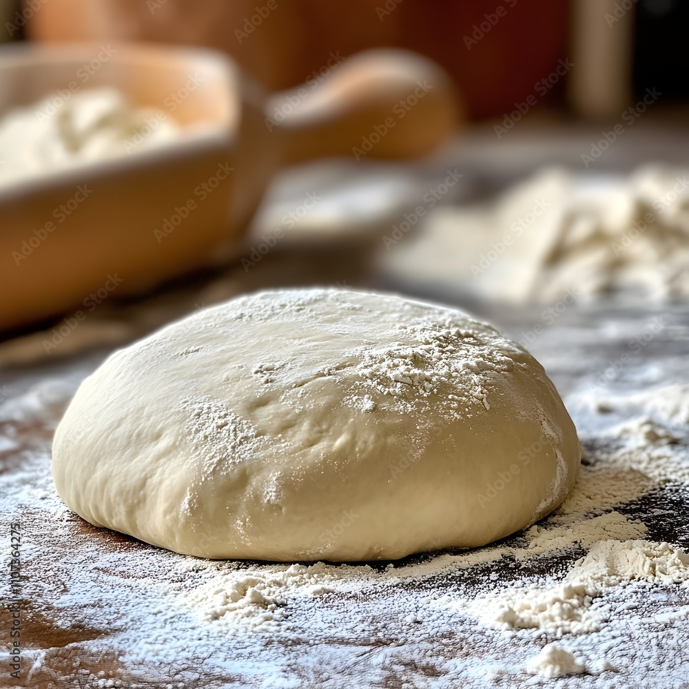 close up of raw bread dough on the table covered with flour close up of raw bread dough on the table covered with flour