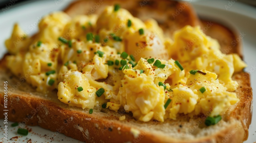 Eggs And Toast. Scrambled Eggs and Toast Closeup in American Breakfast Cookery Eggs And Toast. Scrambled Eggs and Toast Closeup in American Breakfast Cookery