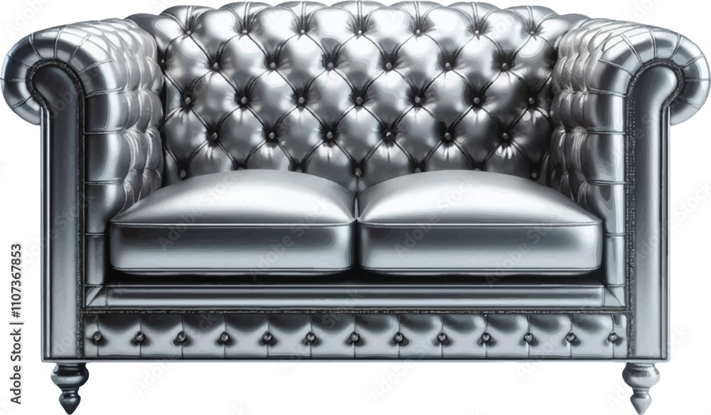 Obraz premium silver color a classic Button Tufted Leather Sofa with a white background-3.eps