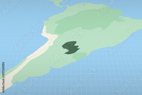 Paraguay highlighted on a detailed map, geographic location of Paraguay.