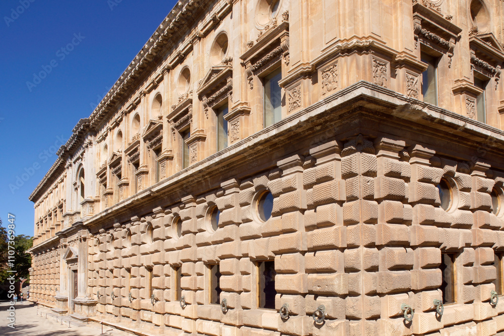 Obraz premium Granada (Spain). Facade of the Palace of Carlos V inside the Alhambra in Granada