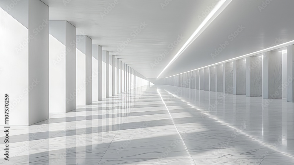 Obraz premium Modern minimalist corridor with white walls and bright lighting creating a serene atmosphere