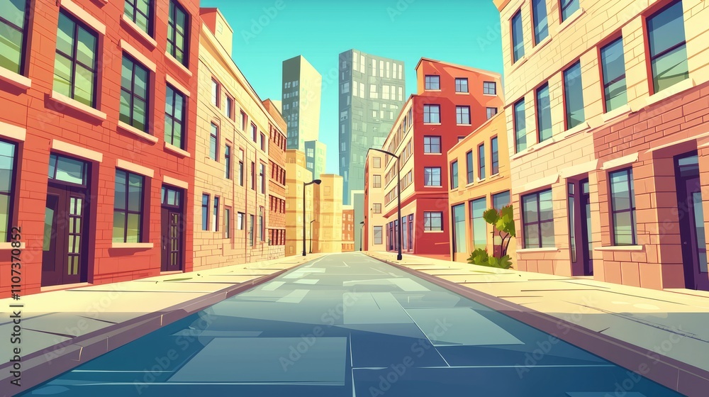 Obraz premium A Perspective View of a City Street with Brick Buildings