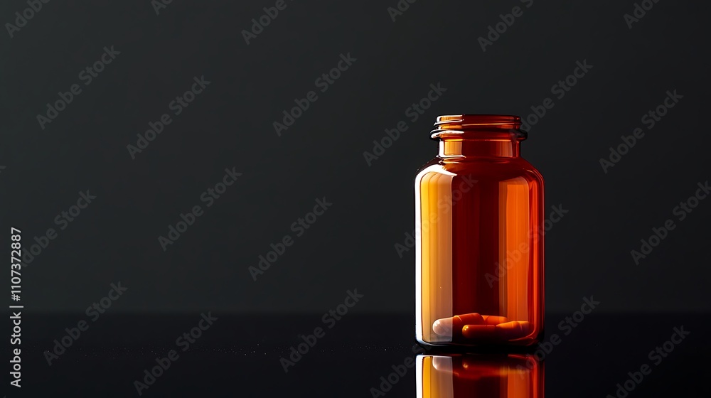 Close up of pills and bottle in black background. Close up of pills and bottle in black background.