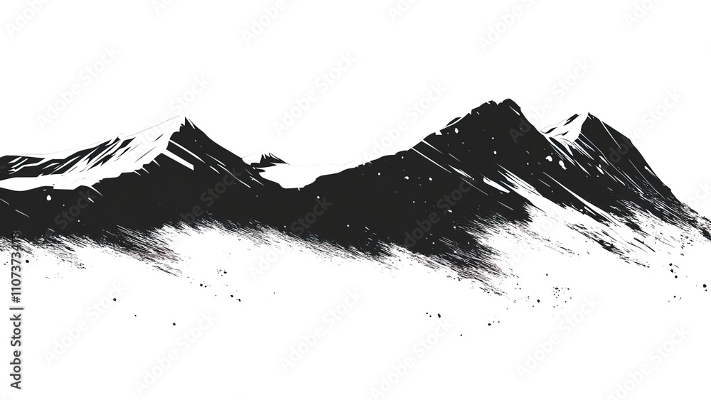 A snowy ridge silhouette, winter theme, sharp and icy, dark black design, isolated on white background A snowy ridge silhouette, winter theme, sharp and icy, dark black design, isolated on white background