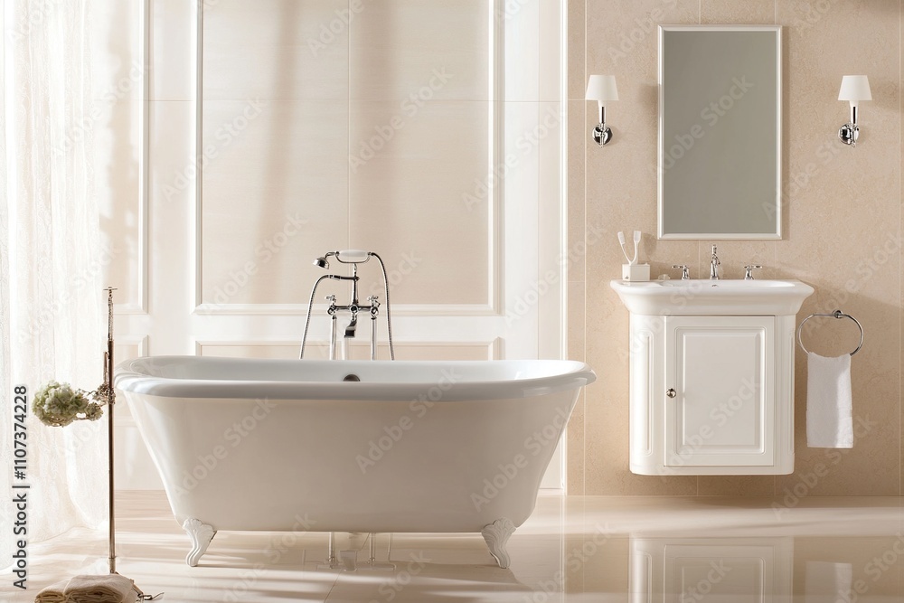 Obraz premium elegant and minimalist bathroom, in light tones focusing the attention on precious .