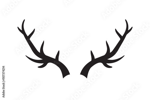 Deer horn silhouette vector illustration icon. Silhouette of reindeer Antler. Etching of buck stag part of skull. 
