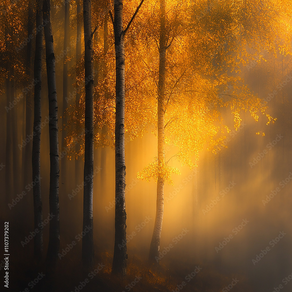 Obraz premium A tranquil forest with soft golden light