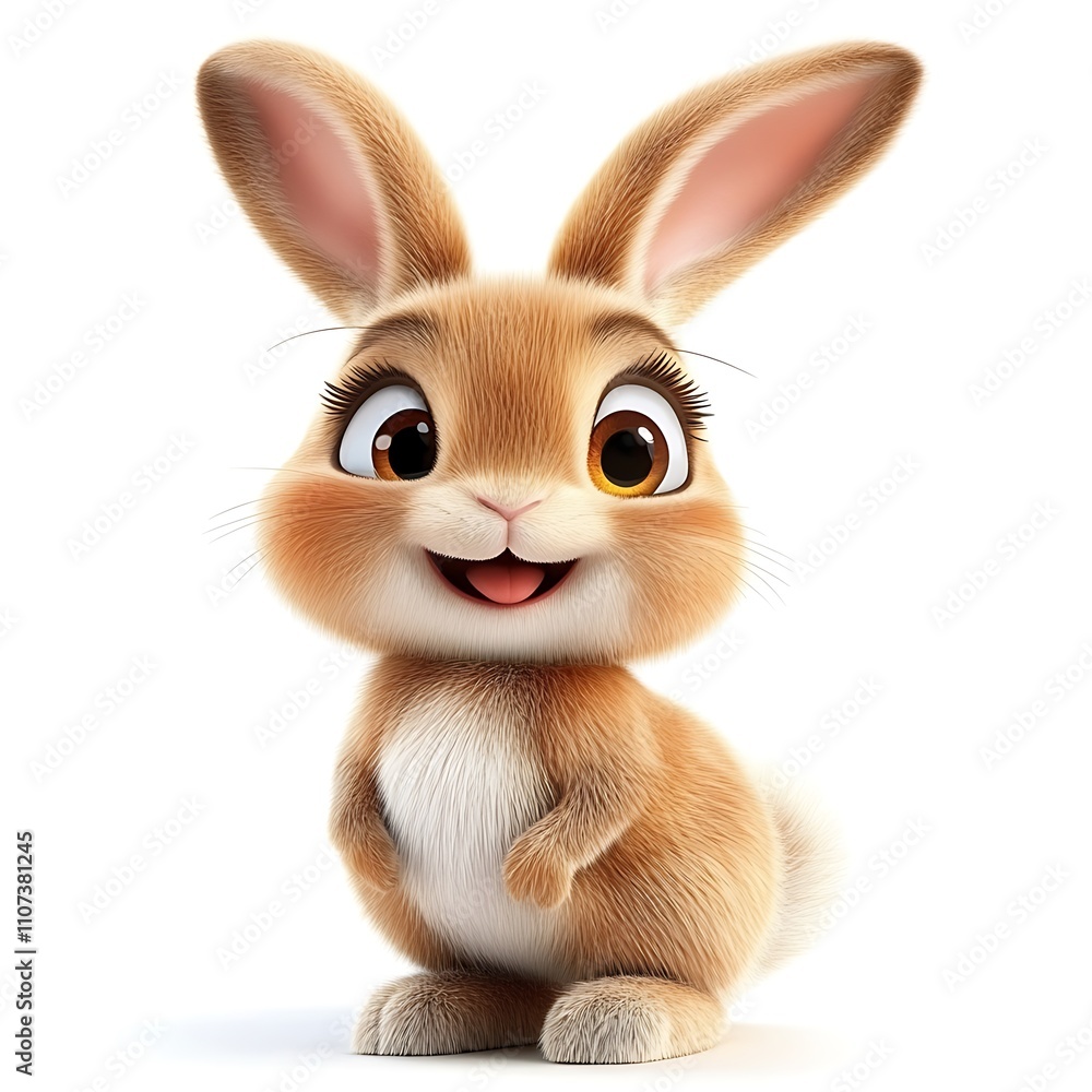 Charming 3D Rabbit, Cheerful Cartoon Rabbit on White Background Charming 3D Rabbit, Cheerful Cartoon Rabbit on White Background