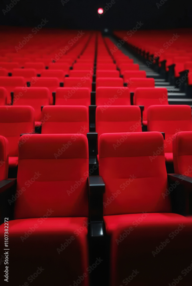 Obraz premium Empty Rows in a Theater Captured in Dim Lighting