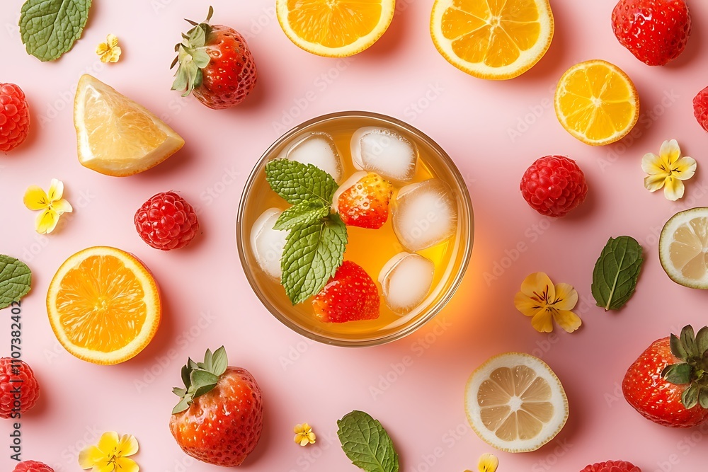 Naklejka premium Background with fruits cocktail, summer concept.
