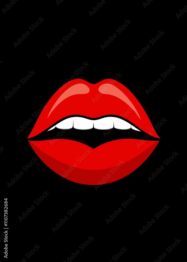 Obraz premium the lips are a bright red juicy color, where snow-white teeth are visible, on a black background
