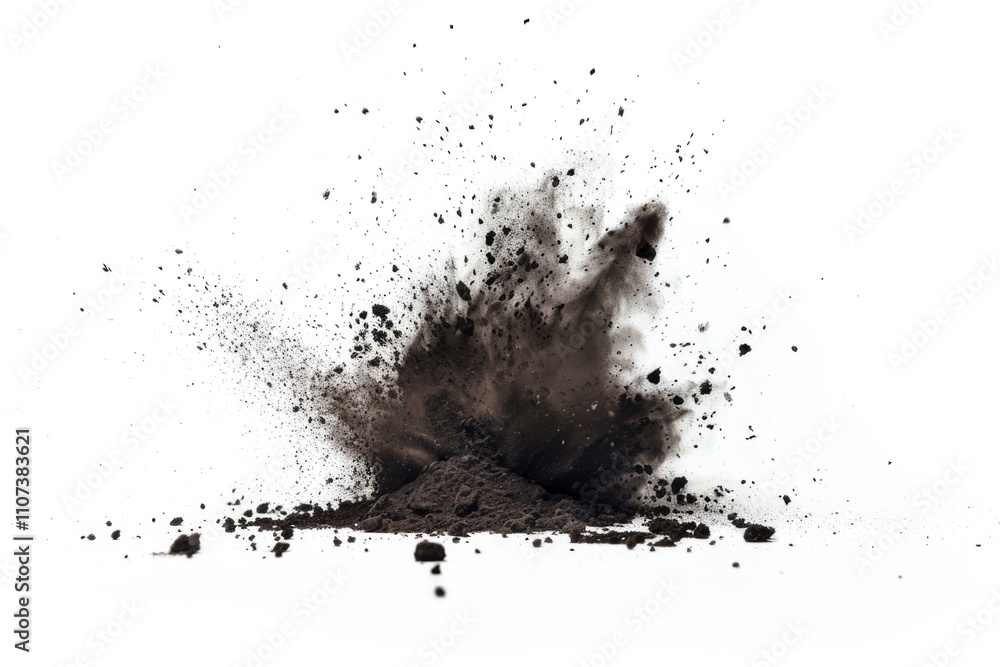 Explosion of Dust Spray on White Background. Dry Soil Splash Isolated Explosion of Dust Spray on White Background. Dry Soil Splash Isolated
