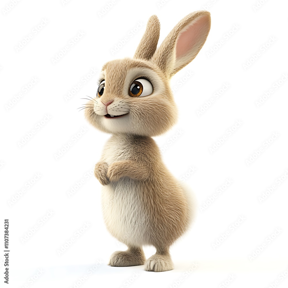 Obraz premium Charming 3D Rabbit, Soft Young Rabbit on White Background