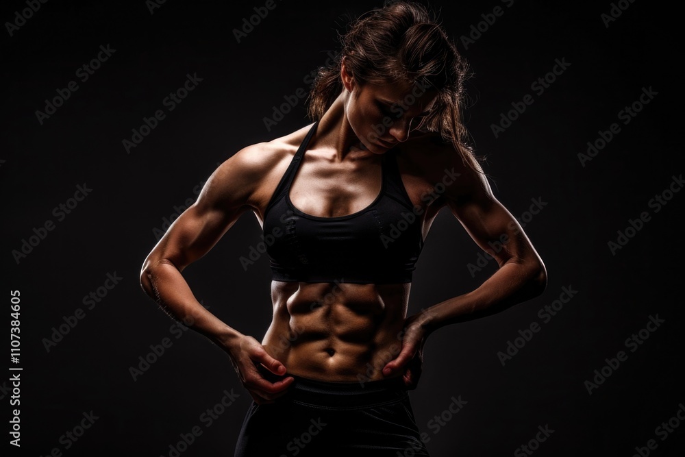 Fototapeta premium Female Abs. Fit and Strong Woman Displaying Muscular Body in Studio Shot