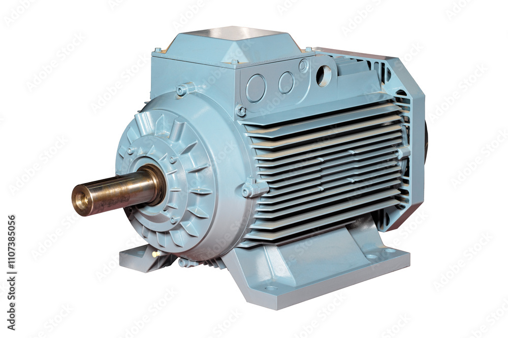 Electric motor showcasing detailed design for industrial applications and engineering projects, isolated on white background.