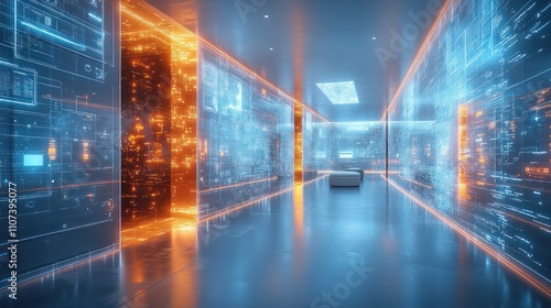 Wallpaper Mural Futuristic server room with glowing digital data. Torontodigital.ca