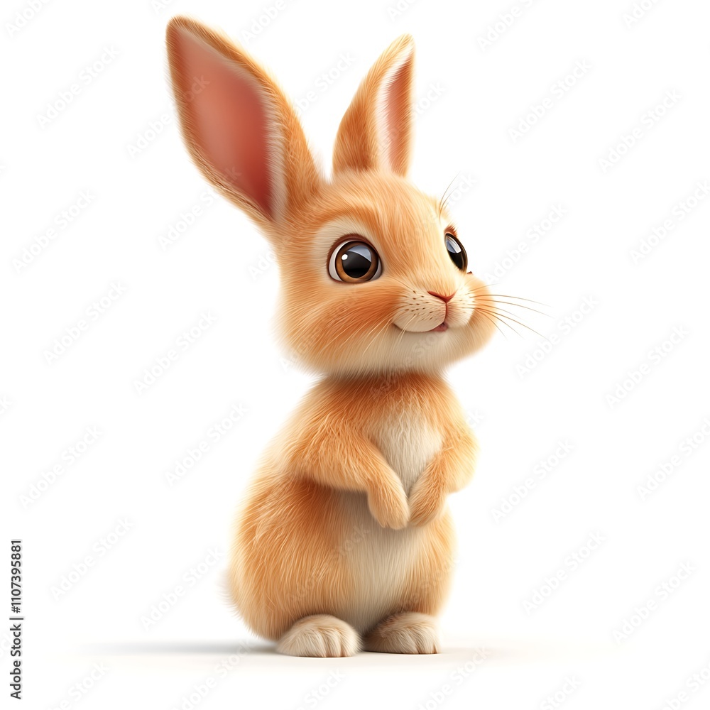Fototapeta premium Charming 3D Rabbit, Cute Young Rabbit Isolated on White Background