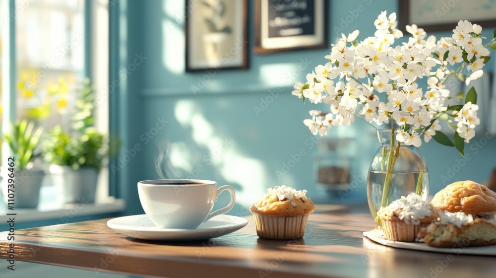 custom made wallpaper toronto digitalSmall cafe scene with a warm cup of coffee, fresh baked digital pic