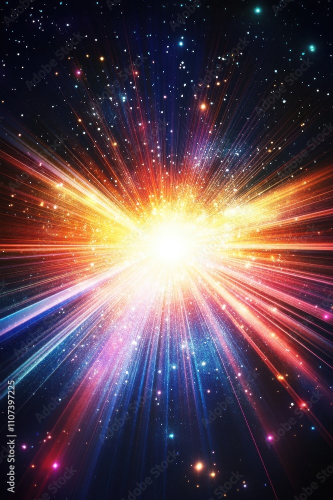 Obraz premium A vibrant explosion of light and color in a cosmic landscape, depicting the beauty of the universe.