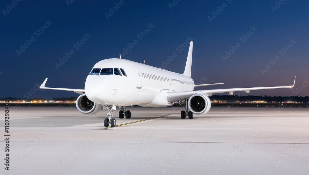 White airplane parked on airport runway under night sky White airplane parked on airport runway under night sky