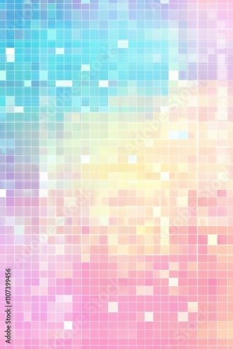A vibrant abstract background featuring pastel colors in a pixelated mosaic pattern.