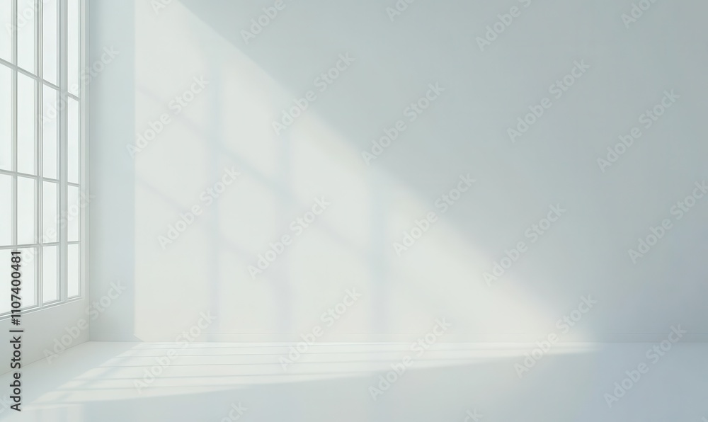 Fototapeta premium Minimalistic white room with soft light and shadow play
